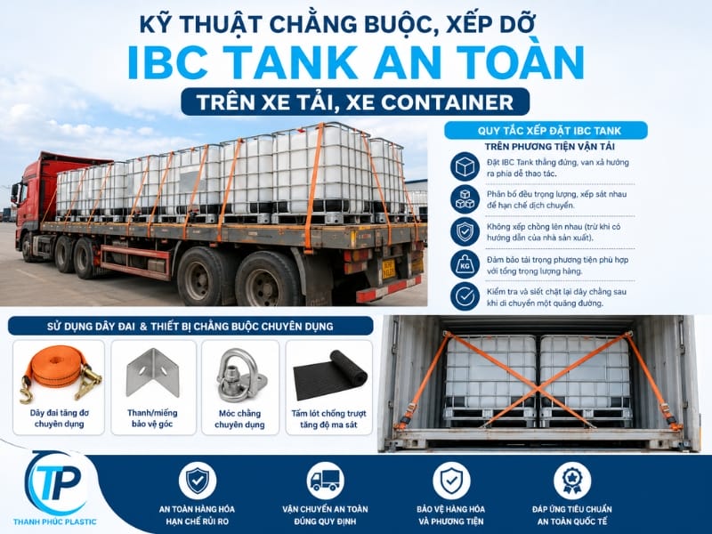 Kỹ thuật chằng buộc, xếp dỡ IBC Tank an toàn trên xe tải, xe container Kỹ thuật chằng buộc, xếp dỡ IBC Tank an toàn trên xe tải, xe container