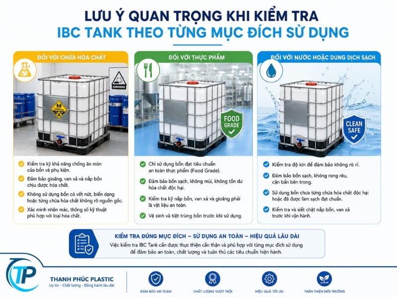 Lưu ý quan trọng khi kiểm tra IBC Tank theo từng mục đích sử dụng Lưu ý quan trọng khi kiểm tra IBC Tank theo từng mục đích sử dụng