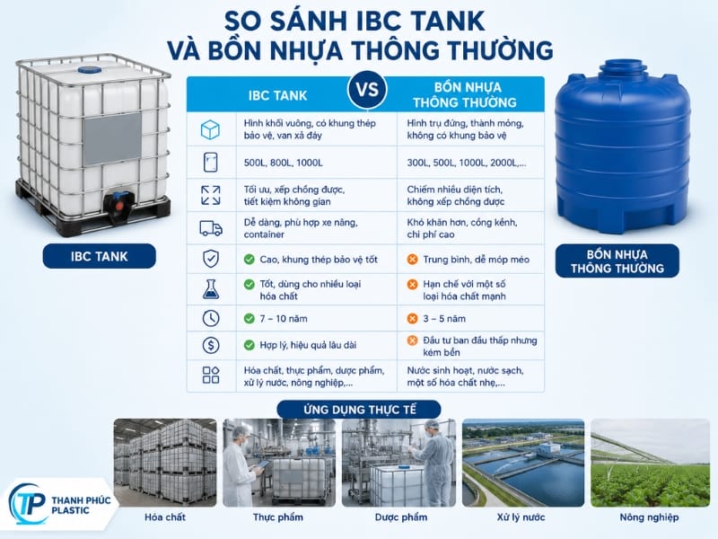 So sánh IBC Tank và bồn nhựa thông thường chi tiết So sánh IBC Tank và bồn nhựa thông thường chi tiết